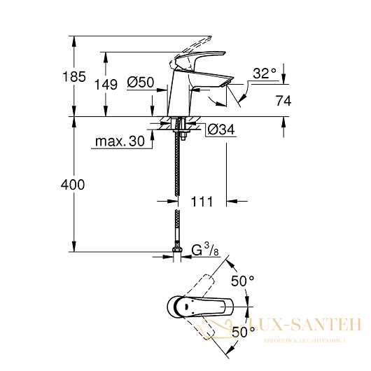 смеситель grohe eurosmart 23967003 для раковины, хром