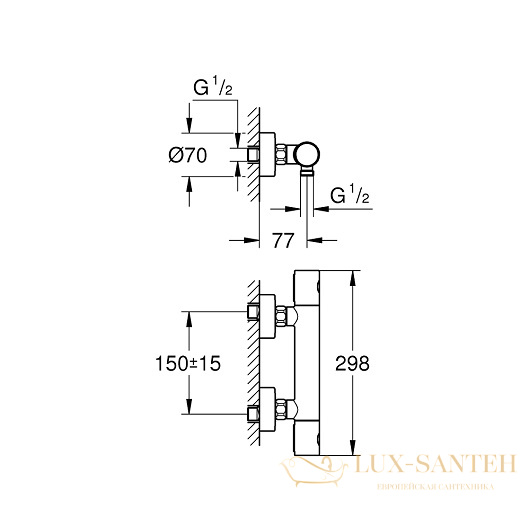 термостатический смеситель grohe grohtherm 1000 cosmopolitan m 34065gn2 для душа, холодный рассвет матовый