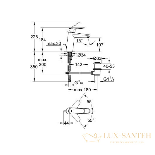 смеситель grohe eurodisc cosmopolitan 23448002 для раковины, хром