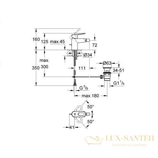 смеситель grohe bauloop 23338000 для биде, хром