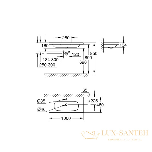 раковина grohe euro ceramic 3958500h 1000х460 мм, белый