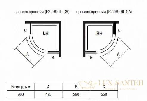 душевой уголок 1/4 круга левосторонний jacob delafon contra e22r90l-ga