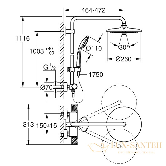 душевая система grohe euphoria 260 27296003, хром