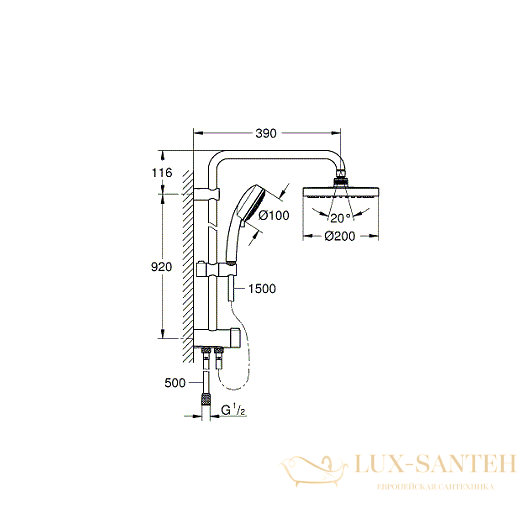 душевая система grohe tempesta cosmopolitan 200 26453001, хром