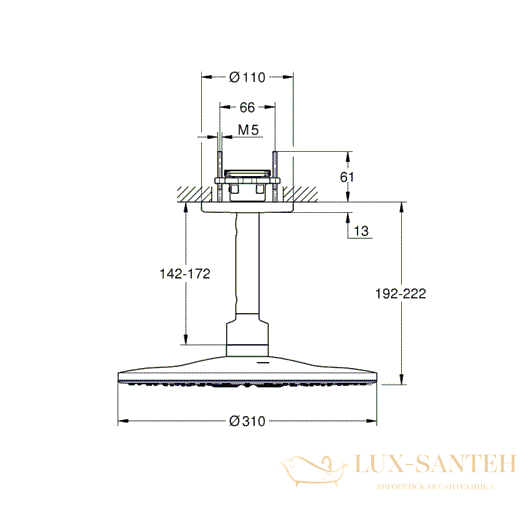 верхний душ grohe rainshower smartactive 310 26477ls0, белый