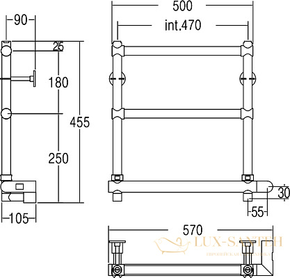 полотенцесушитель электрический margaroli sole 540-3 box 5404703gdb, высота 44 см, ширина 57 см, золото