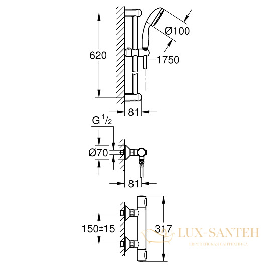 термостатический смеситель grohe grohtherm 500 34796000 для душа, хром