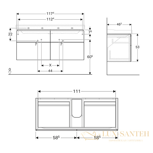 тумба под раковину geberit xeno² 500.518.01.1 1174х462 мм, белый глянец