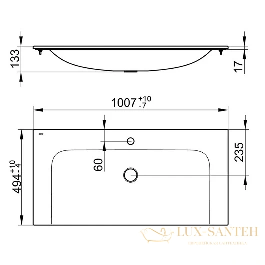 мебельная раковина keuco plan 32970311001, 100,7x49,4