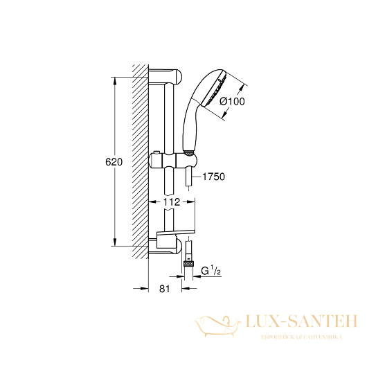 душевой гарнитур grohe new tempesta 100 27600001 9,5 л/мин, хром