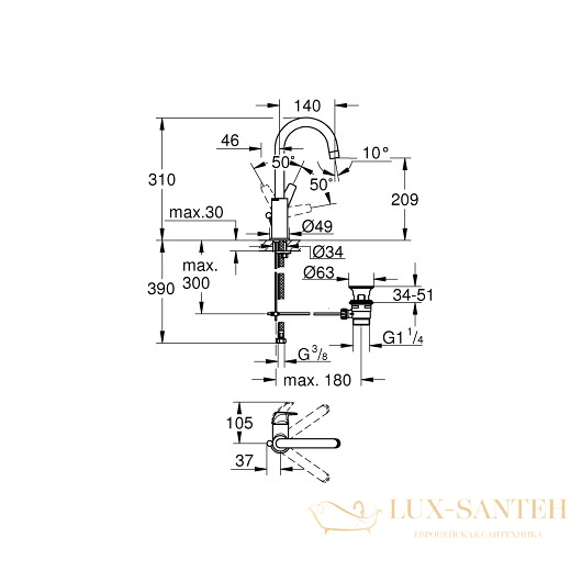 смеситель grohe bauflow 23753000 для раковины, хром