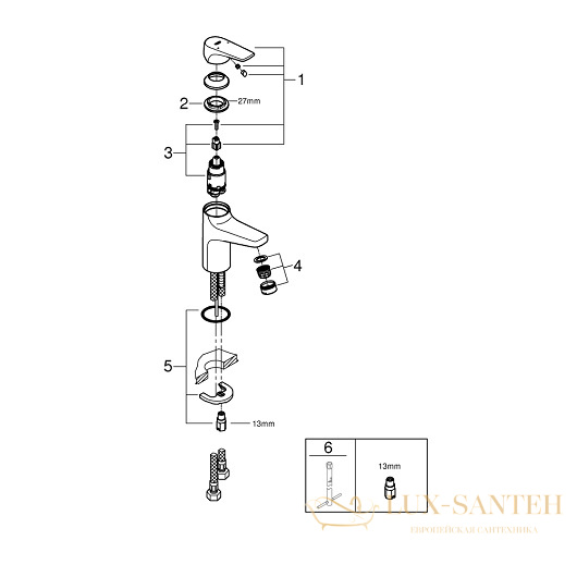 смеситель grohe bauflow 23752000 для раковины, хром