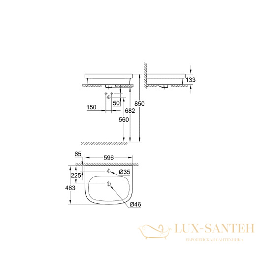 раковина накладная grohe euro ceramic 39337000 596х483 мм, белый