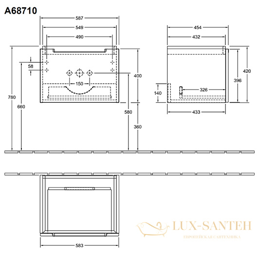 тумба под раковину villeroy & boch subway 2.0 a687 10 dh 587x420x454 мм, glossy white 