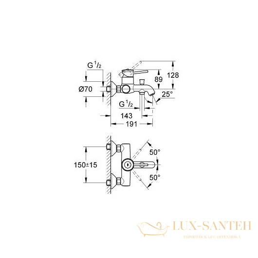 смеситель grohe bauclassic 32865000 для ванны, хром