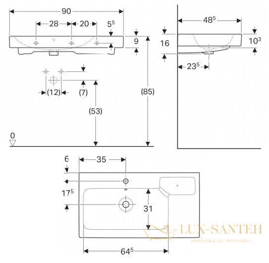 раковина geberit icon 124190000 900х485 мм, белый