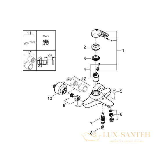 смеситель grohe eurostyle 33591ls3 для ванны, белый