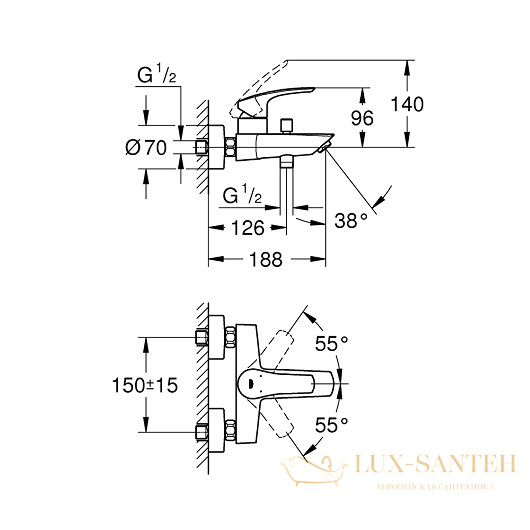 смеситель grohe eurosmart 33300003 для ванны, хром