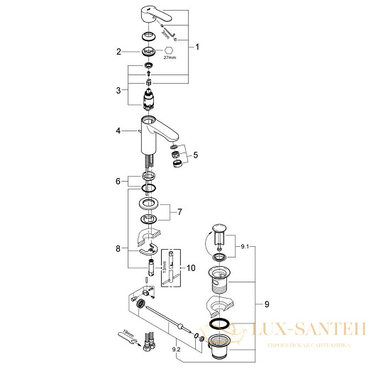 смеситель grohe eurostyle cosmopolitan 23037002 для раковины, хром