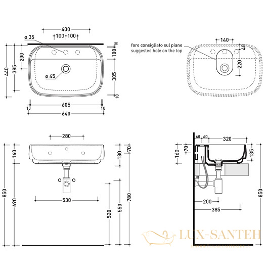 раковина flaminia flag fg64l, 640х440х160h мм, без отверстия под смеситель, с переливом,  белый глянцевый