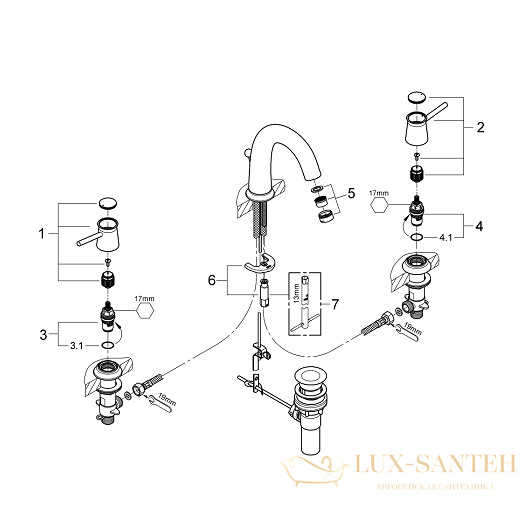 смеситель grohe bauclassic 20470000 для раковины, хром