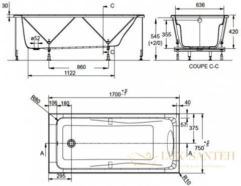 акриловая ванна jacob delafon odeon up 170x75 e60491ru-00