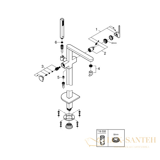 смеситель grohe plus 23846003 для ванны, хром