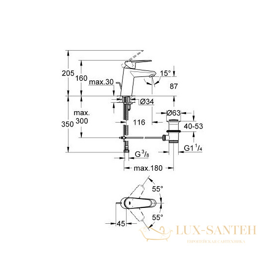 смеситель grohe eurodisc cosmopolitan 33190002 для раковины, хром