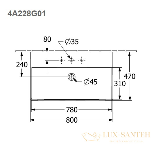 раковина villeroy & boch memento 2.0 4a228g01 800х470 мм, белый