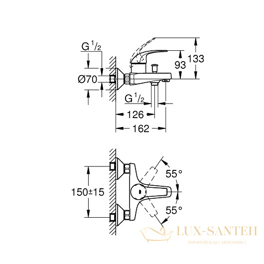 смеситель grohe baucurve 23599000 для ванны, хром