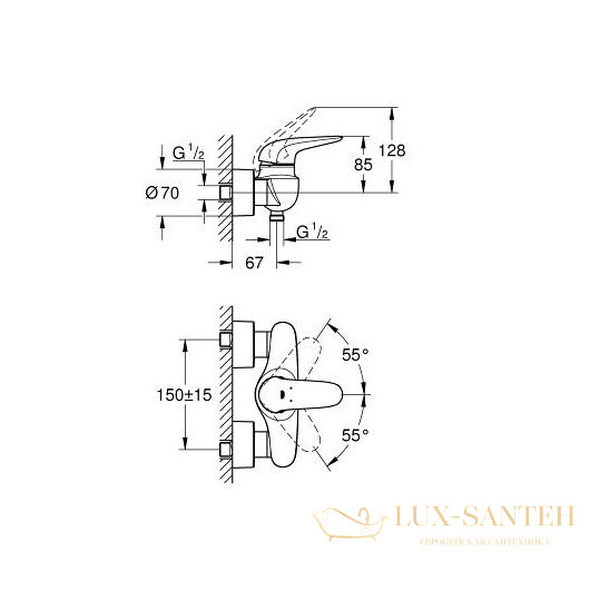 смеситель grohe eurostyle 23722003 для душа, хром