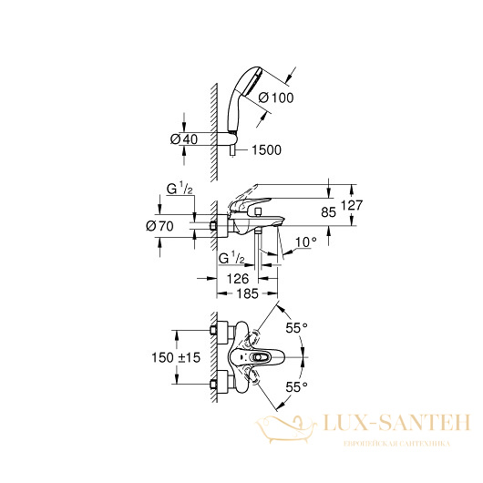 смеситель grohe eurostyle 3359230a для ванны, хром