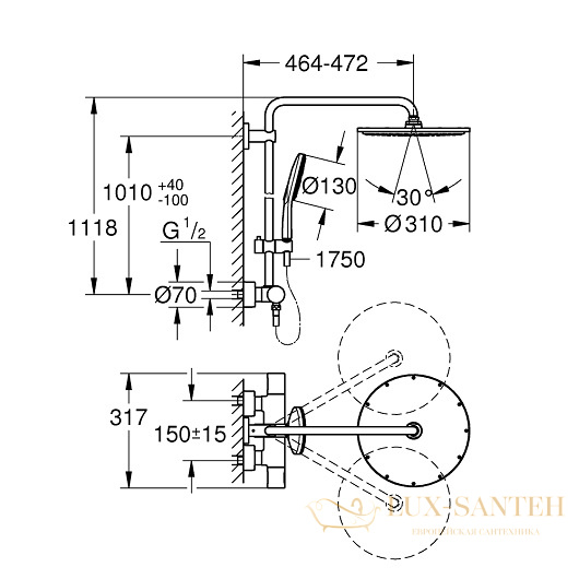 душевая система grohe rainshower smartactive 310 27966001, хром