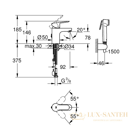 смеситель grohe bauedge 23757000 для раковины, хром