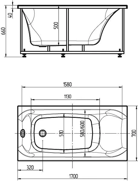 акриловая ванна aquatek альфа 170x70 alf170-0000047 без гидромассажа, с фронтальным экраном (слив слева)