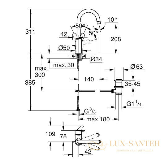 смеситель grohe eurosmart 23537003 для раковины, хром