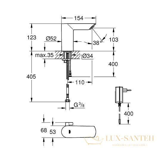 смеситель grohe bau cosmopolitan e 36453000 для раковины электронный, хром