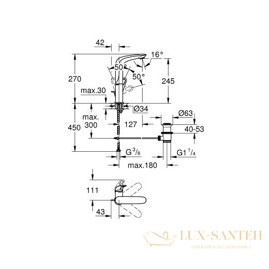 смеситель grohe eurostyle 23569ls3 для раковины, белый