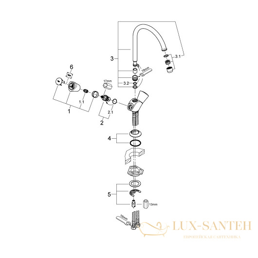 смеситель grohe costa s 31819001 для мойки, хром