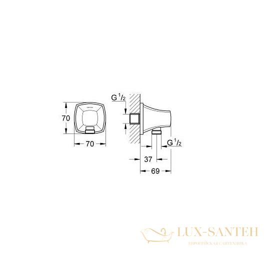 шланговое подсоединение grohe grandera 27970ig0, хром/золото