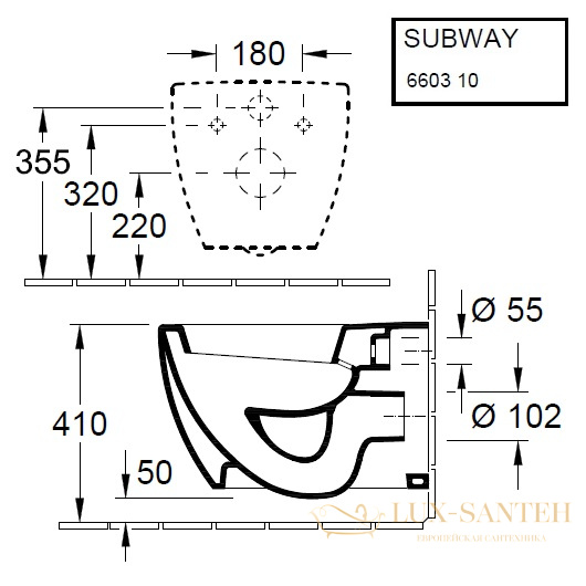 чаша подвесного унитаза villeroy & boch subway 6603 10 01 с полкой, белый