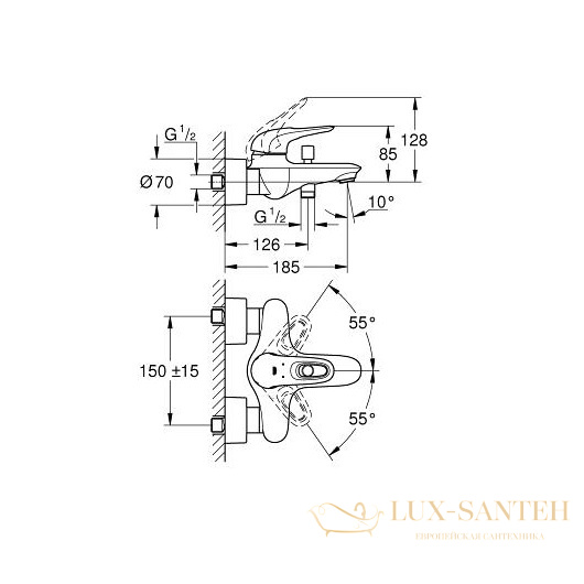 смеситель grohe eurostyle 33591ls3 для ванны, белый