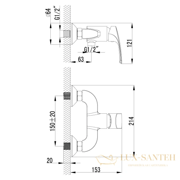 смеситель lemark plus shape lm1703c для душа