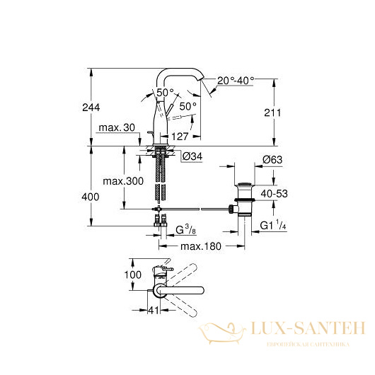 смеситель grohe essence 32628dc1 для раковины, сталь