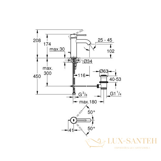 смеситель grohe essence 23589dc1 для раковины, сталь