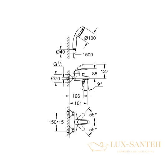 смеситель grohe eurosmart 3330220a для ванны, хром