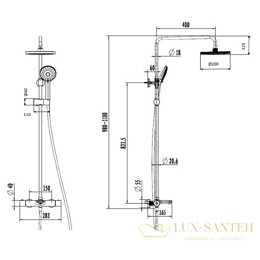 душевая стойка villeroy & boch universal tvs00000700061 с термостатом, с изливом, хром