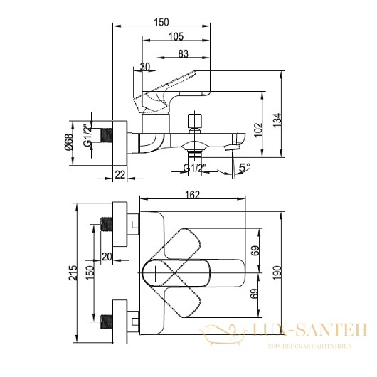 смеситель villeroy & boch o.novo tvt10400100061 для ванны, хром