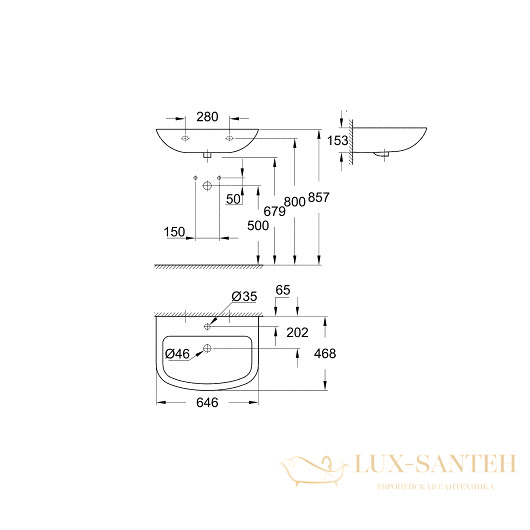 раковина grohe bau ceramic 39420000 646х468 мм, белый