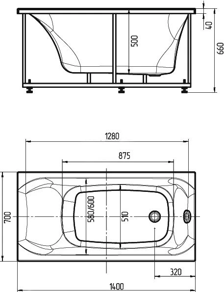 акриловая ванна aquatek альфа 140 alf140-0000024 без гидромассажа, с фронтальным экраном (слив справа)